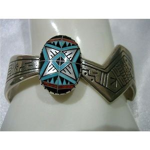 RMT RODERICK TENORIO RELIOS STERLING SILVER .925 INLAY MULTI STONE CUFF BRACELET